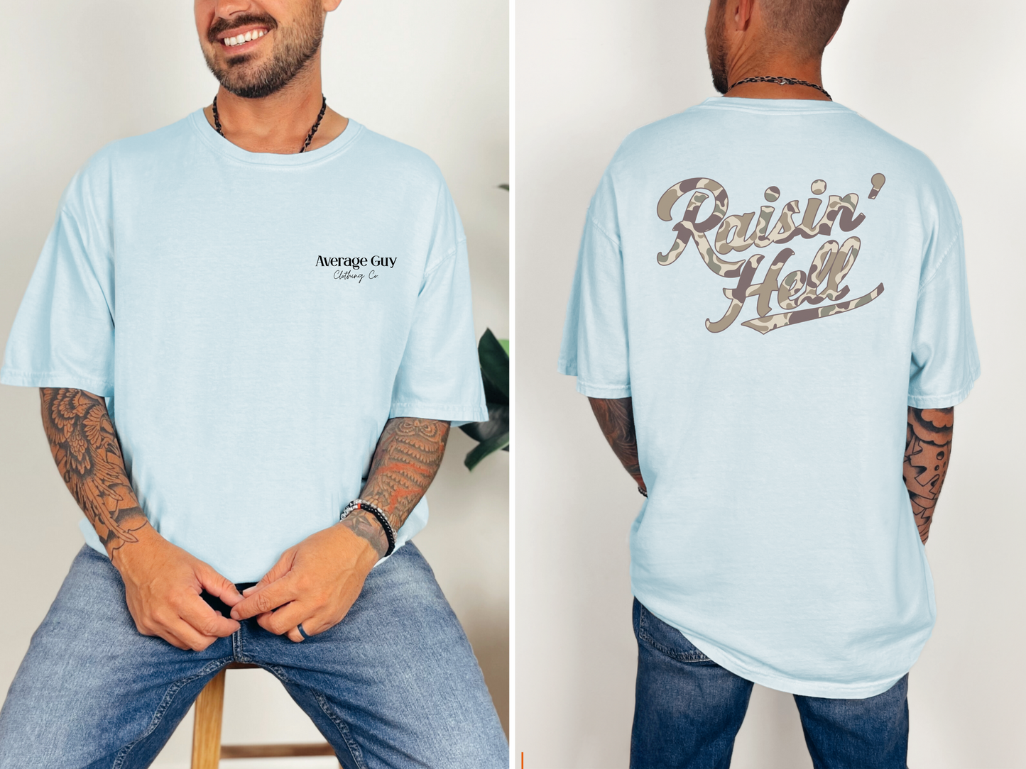 Average Guy Clothing Co. “Raisin’ Hell” Tee | Camo Graphic Country T-Shirt
