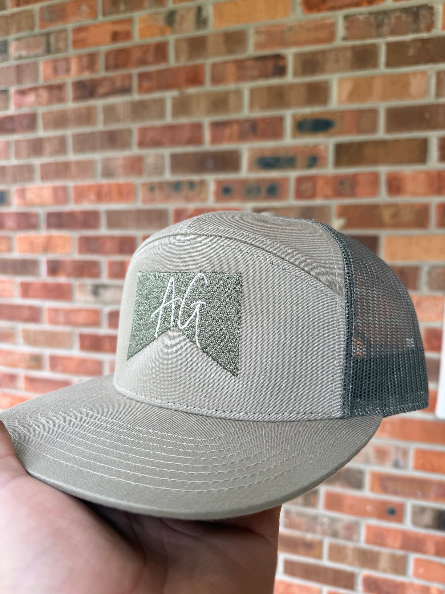 AG Banner Patch Trucker Hat – Tan & Olive Mesh Back Cap