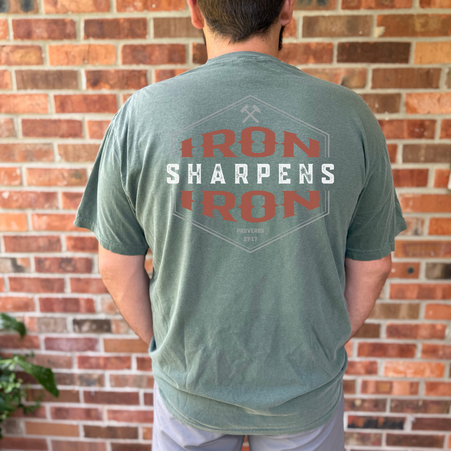 Iron Sharpens Iron Tee – Proverbs 27:17 Christian Men’s Shirt