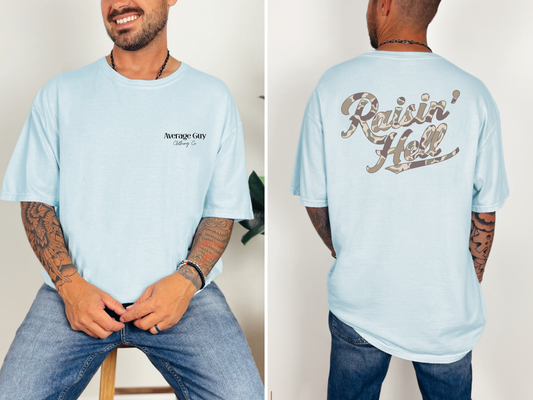 Average Guy Clothing Co. “Raisin’ Hell” Tee | Camo Graphic Country T-Shirt